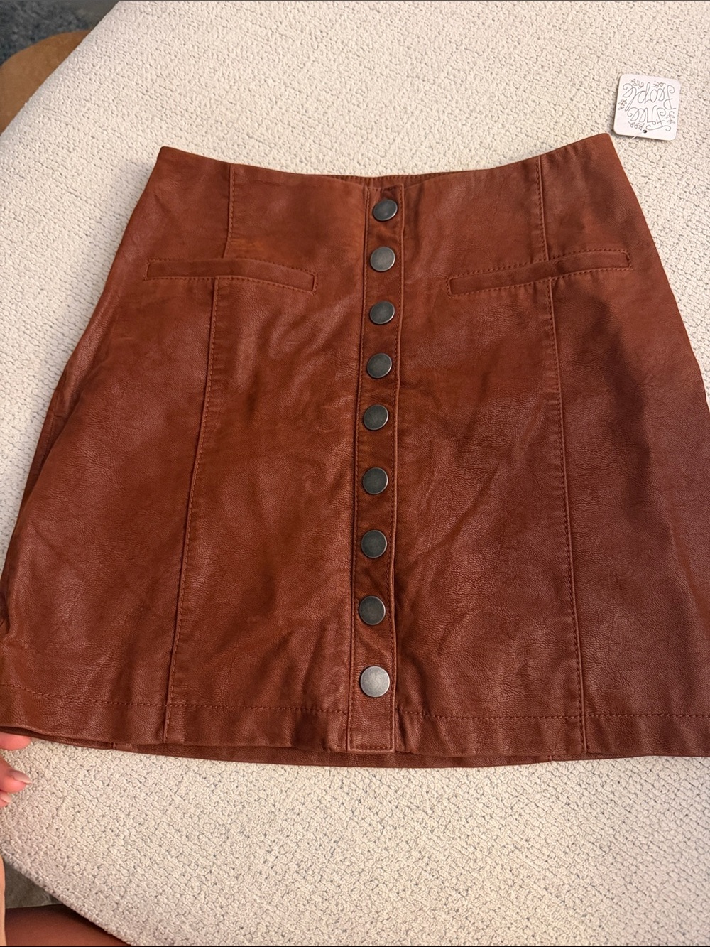 We The Free Rust Brown Button-Front Faux Leather Mini Skirt